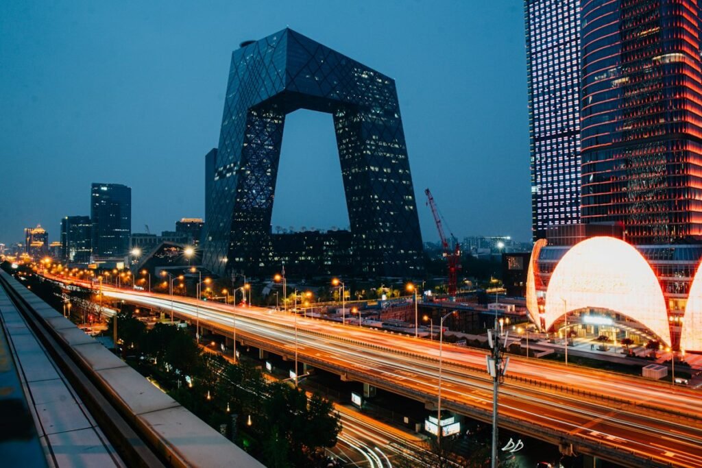 Beijing skyline at blue hour; illustrative city view, not a photograph of the October 30 Xi–Steinmeier meeting