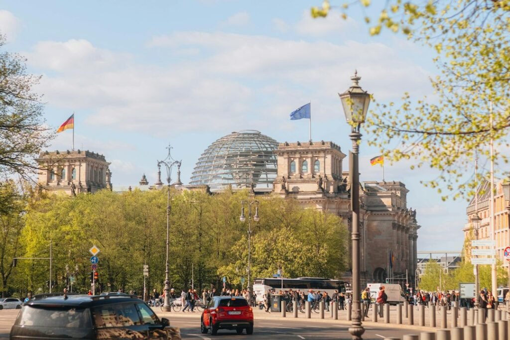 Reichstag building in Berlin, Germany; illustrative city photograph, not an image of the October 31 demonstrations