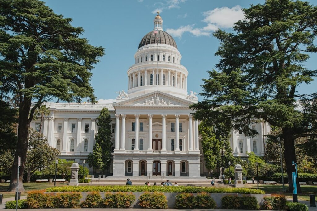 Illustrative stock photograph of the California State Capitol in Sacramento; not a photograph of the ballot lawsuit hearing.