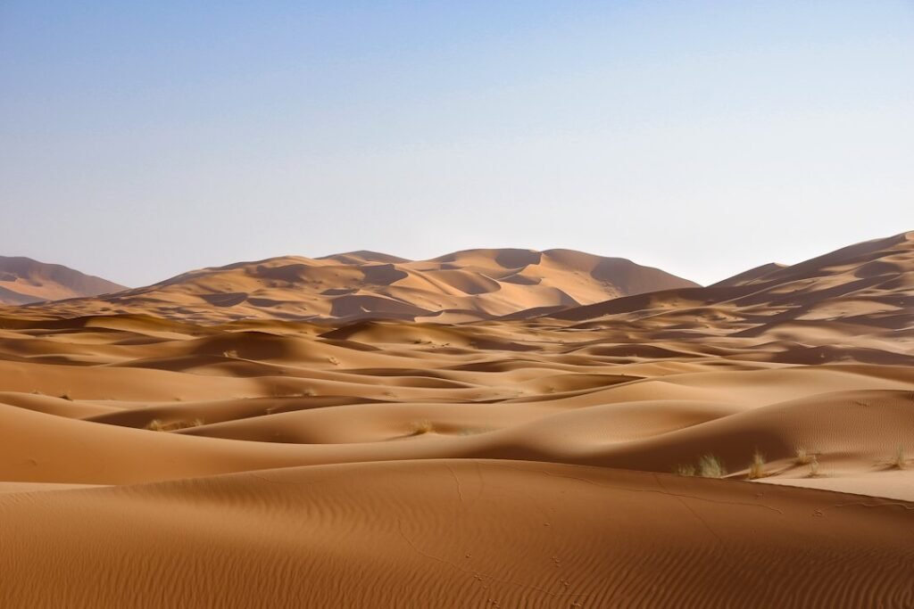 Sand dunes in the Sahara desert under a clear sky, illustrative landscape not a photograph of the United Nations meeting