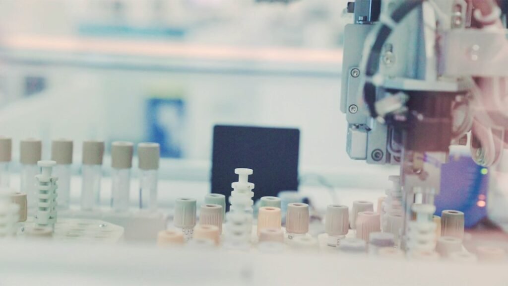 Automated laboratory equipment processing samples; illustrative stock image, not a facility of BGI or MGI