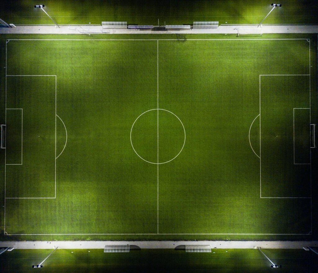 Aerial view of a football pitch; illustrative stock photograph, not from Barcelona versus Real Madrid on 25 October 2026.
