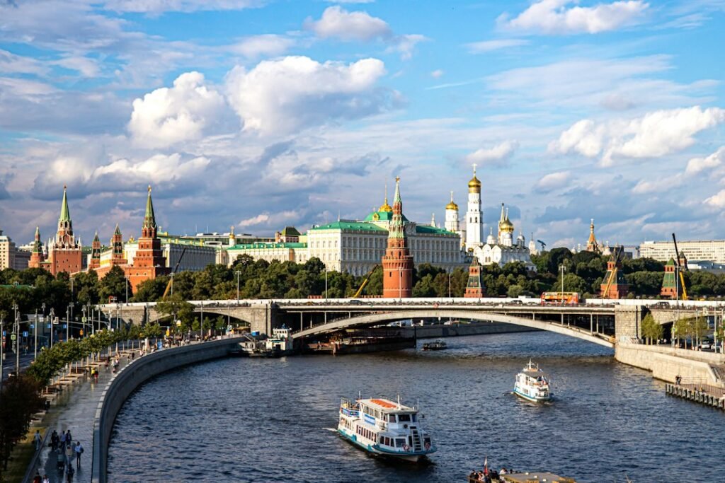 Illustrative view of the Moscow River and Kremlin buildings; not a photograph of the October 2026 Russia–Africa summit.